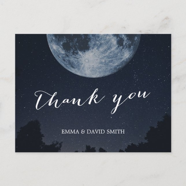 Elegant Måne & Stars Bröllop Tack Vykort (Framsida)