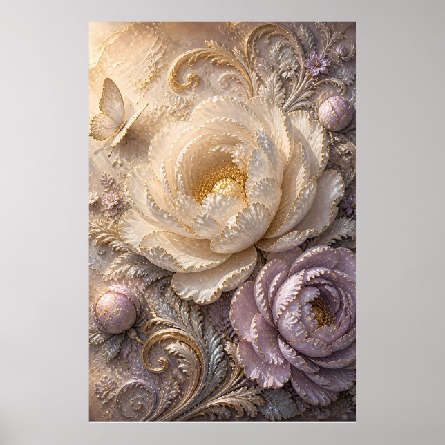 Elegant månfrostblomma | Lyxig präglad blom Poster (Framsidan)