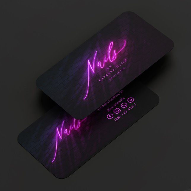 Elegant Manicurist Nail Artist Tech Neon Lila Visitkort (Elegant Manicurist Nail Artist Tech Neon Purple Business Card
)