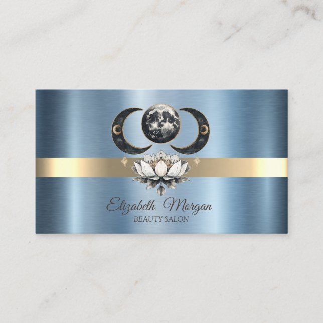 Elegant månlotus blå metallisk  visitkort (Framsida)