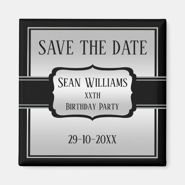 Elegant Människans Silver & Black sparar datumet Magnet (Framsidan)