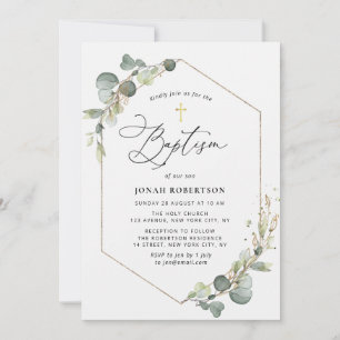 Elegant-manus eucalyptus ram baptism inbjudningar