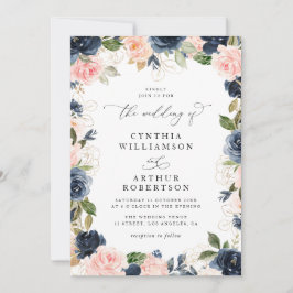 elegant-manusflottan och blommigten bröllop inbjudningar