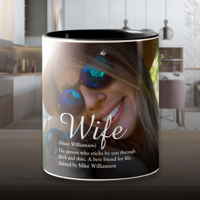 Elegant manuskript för definition av hustru Modern Två-Tonad Mugg (Wife Definition Elegant Script Modern Fun Photo Two-Tone Coffee Mug)