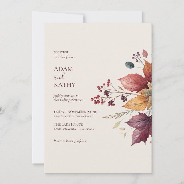 Elegant Maple Leaf Fall Wedding Invitation Inbjudningar (Framsida)