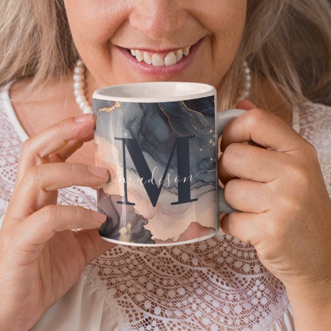Elegant Marble Agate Abstrakt Monogram Kaffemugg (Skapare uppladdad)