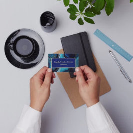 Elegant Marble Agate Mörk blått Guld Swirl Visitkort