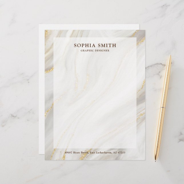 Elegant Marble Background Guld Glitter Simple Text Brevhuvud (Fram/Back In Situ)