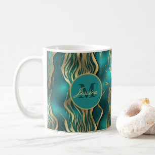 Elegant Marble Beige Turcos Blue Teal Monogram Kaffemugg