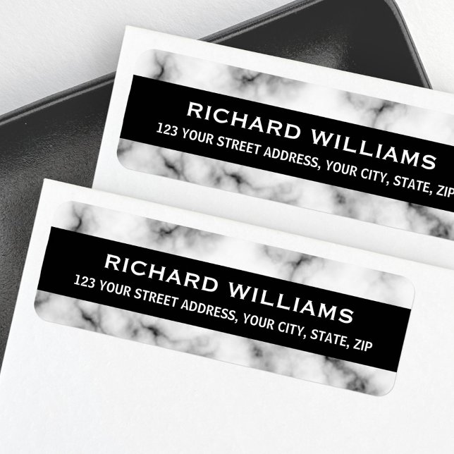 Elegant marble black and white returadress returadress etikett (Elegant marble black and white return address label)