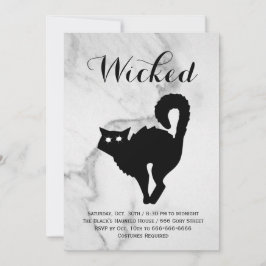 Elegant Marble Black Cat Halloween Costume Party Inbjudningar