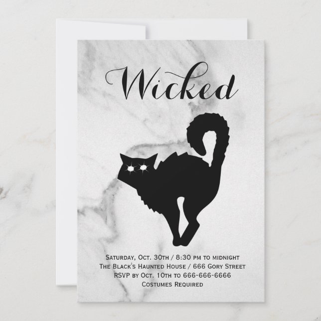 Elegant Marble Black Cat Halloween Costume Party Inbjudningar (Framsida)