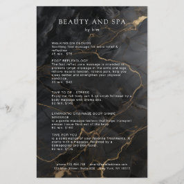 Elegant Marble Black-Gold Salon QR Code Pricelist Flygblad
