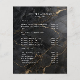 Elegant Marble Black-Gold Salon Qr Code Pricelist Flygblad
