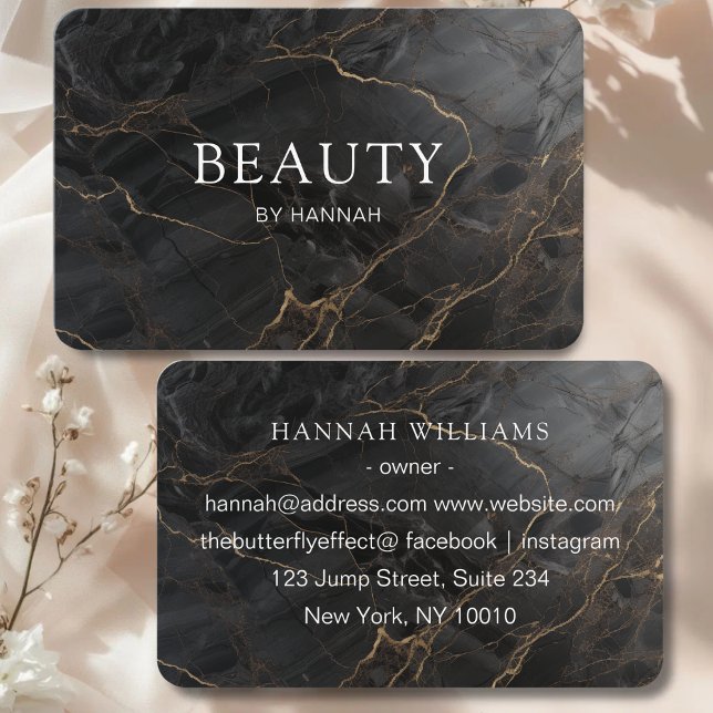 Elegant Marble Black-Gold Salon Visitkort (Elegant Marble Black-Gold Salon Business Card)