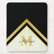 Elegant Marble Black Guld Chevron Monogram