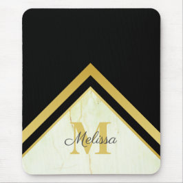 Elegant Marble Black Guld Chevron Monogram Musmatta