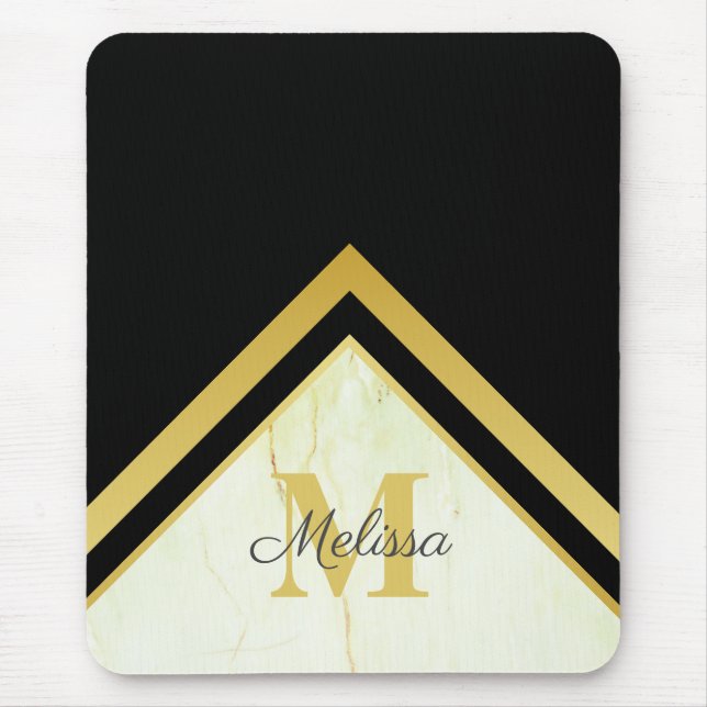 Elegant Marble Black Guld Chevron Monogram Musmatta (Framsidan)