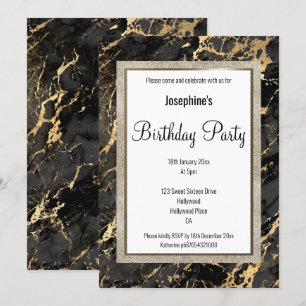 ELEGANT MARBLE BLACK GULD DESIGN BIRTHDAY INBJUDNINGAR