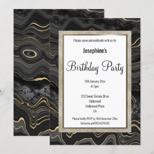 ELEGANT MARBLE BLACK GULD MÖNSTER BIRTHDAY INBJUDNINGAR