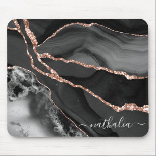Elegant Marble Black Guld Personlig Musmatta