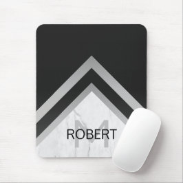 Elegant Marble Black Silver Chevron Monogram Musmatta
