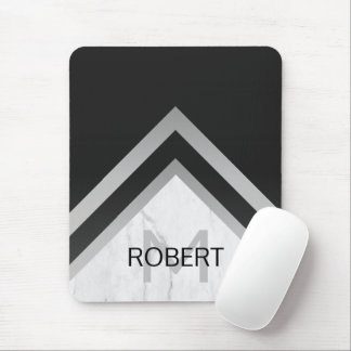 Elegant Marble Black Silver Chevron Monogram Musmatta