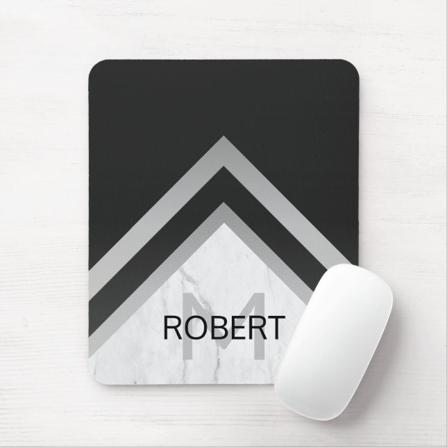 Elegant Marble Black Silver Chevron Monogram Musmatta (Med mus)
