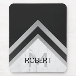 Elegant Marble Black Silver Chevron Monogram Musmatta
