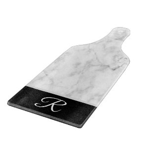 Elegant Marble Black White Monogram Initial