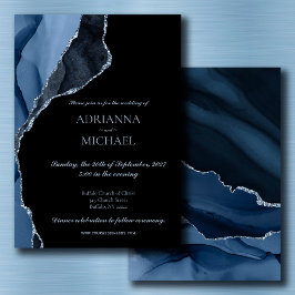 Elegant Marble Blue Agate bröllopsinbjudan Inbjudningar