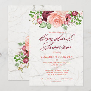 Elegant Marble Burgundy Mauve Peach Möhippa Inbjudningar