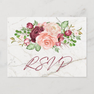 Elegant Marble Burgundy Mauve Peach OSA Inbjudan Vykort