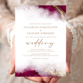 Elegant Marble Burgundy Red Guld Bröllop Inbjudningar