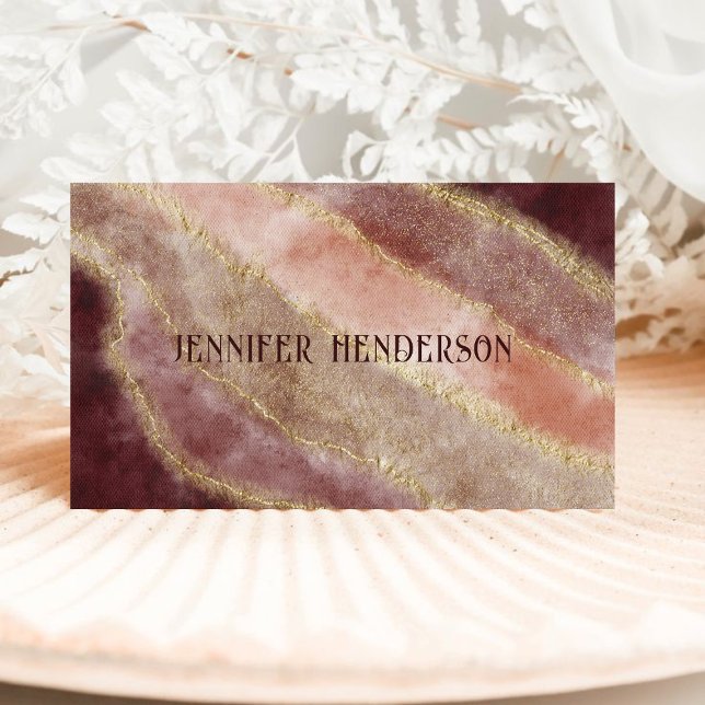 Elegant Marble Burgundy Rosa ros Guld Typografi Visitkort (Skapare uppladdad)