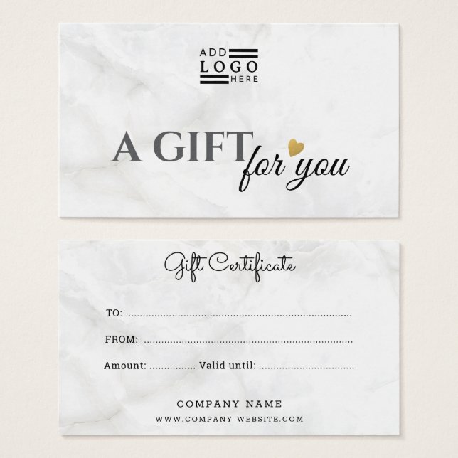 Elegant Marble Business Logotyp Gift-certifikat Visitkort (Framsida & baksida)