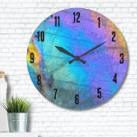 Elegant Marble Colorful Stor Klocka<br><div class="desc">Ett lysande och färglöst skalat labradoritstensfoto gör perfektens bakgrund till en enkel och modern utformning. Detta är en stängning av en riktig naturlig labradoritsten med blått, lila, rosa, gult och grönt. De kan användas för vilket företag som helst eller för vilken person som helst, eller så skulle det också vara...</div>