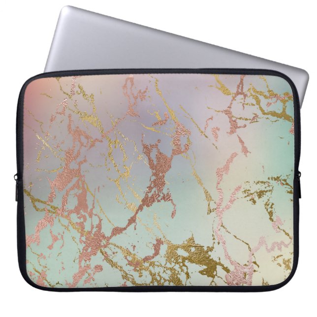 Elegant Marble | Copper Sage Mint Grönt Ro Guld Laptop Fodral (Framsidan)
