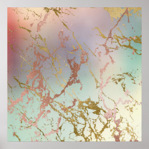 Elegant Marble   Copper Sage Mint Grönt Ro Guld Poster