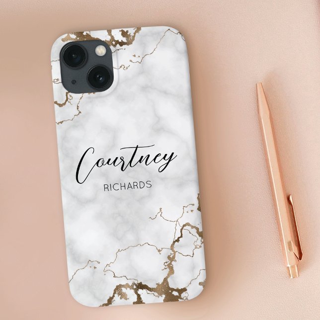 Elegant Marble Faux Guld Glitter Monogram Namn (Gold glitter marble personalized phone case with custom name or logo)