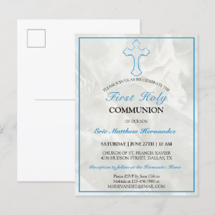 Elegant Marble First Heliga Communion-inbjudan Inbjudan Vykort