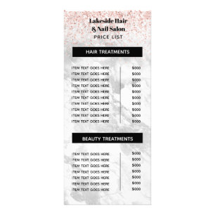 Elegant Marble Glitter Salon Pris List Services   Reklamkort