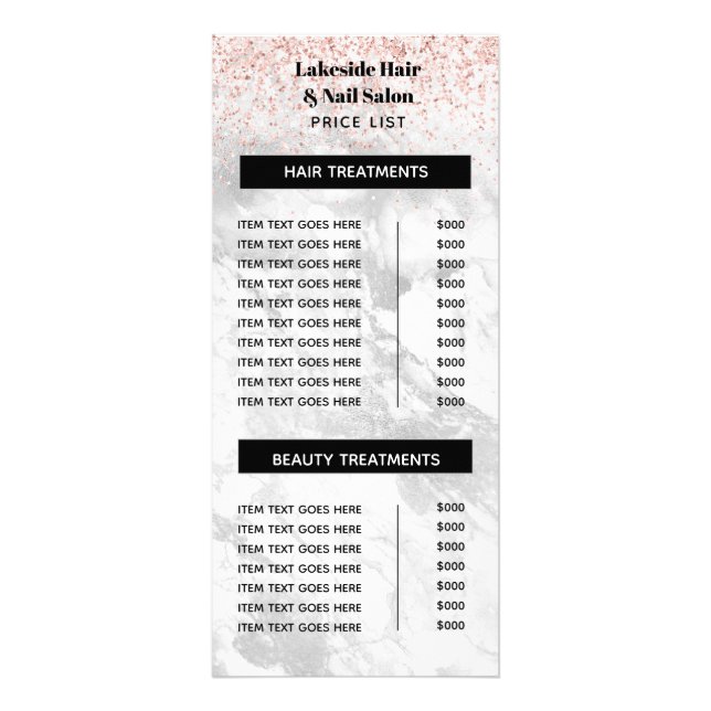 Elegant Marble Glitter Salon Pris List Services   Reklamkort (Framsidan)