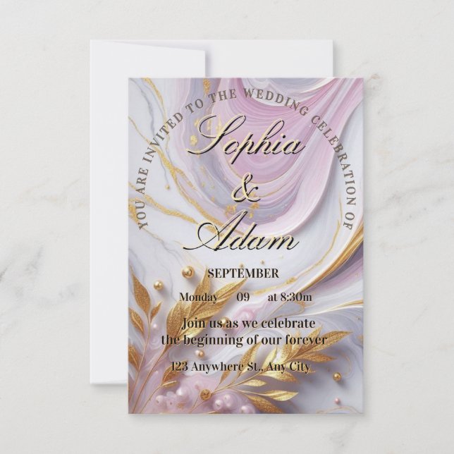 Elegant Marble & Gold Wedding Invitation Tack Kort (Framsida)