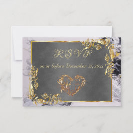 Elegant Marble, Grey, Gold Frame, Gold Heart OSA Kort