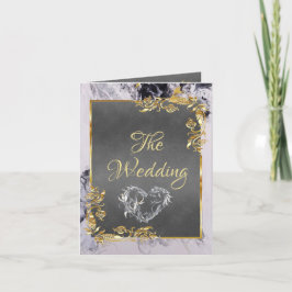 Elegant Marble, Grey, Gold Frame, Silver Heart Meddelande