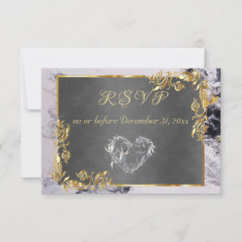 Elegant Marble, Grey, Gold Frame, Silver Heart OSA Kort