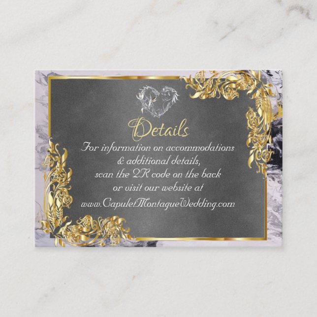 Elegant Marble, Grey, Gold Frame, Silver Heart Tilläggskort (Framsida)