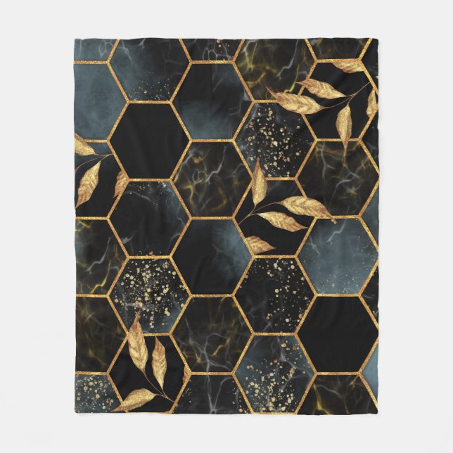 Elegant Marble & Guld: Abstrakt Hexagon Struktur Fleecefilt (Framsidan)