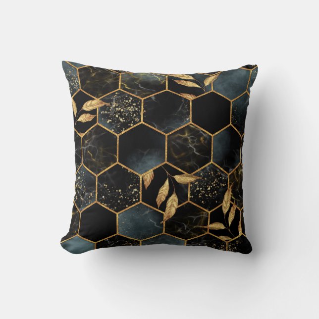 Elegant Marble & Guld: Abstrakt Hexagon Struktur Kudde (Framsida)